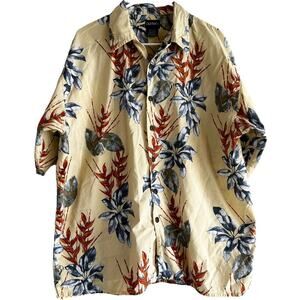 Puritan Hawaiian Shirt Button Down Short Sleeves 100% Cotton Yellow Large